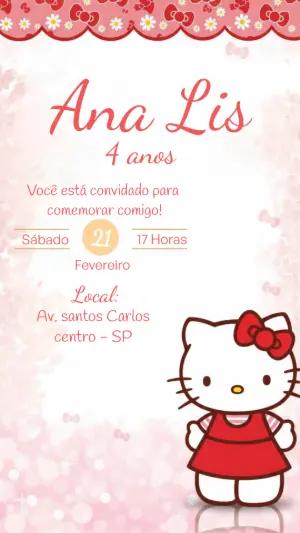 Convite de Aniversário Hello Kitty Rosa Modelo Editável