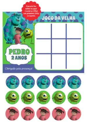 Jogo da Velha Monstros S.A. Editável para Festa Infantil