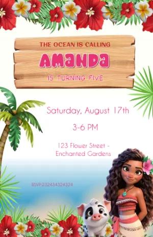 Moana Themed Birthday Invitation - Editable Digital Template