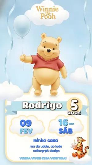 Convite de Aniversário Ursinho Pooh Azul para Editar