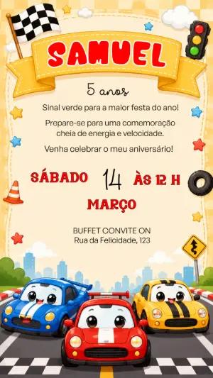 Convite Digital Festa Carros de Corrida Editável