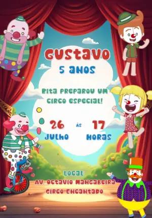 Convite Aniversário Circo Mundo Bita para Editar Online