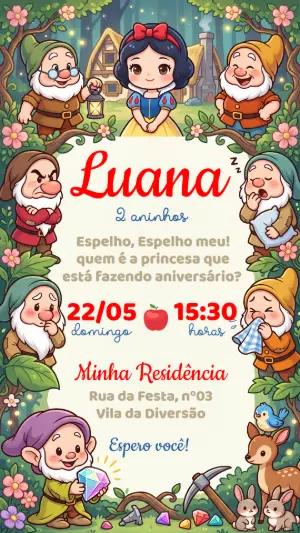 Convite de Aniversário Branca de Neve Baby Editável