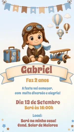 Convite de Aniversário Aviador: Modelo Digital para Editar
