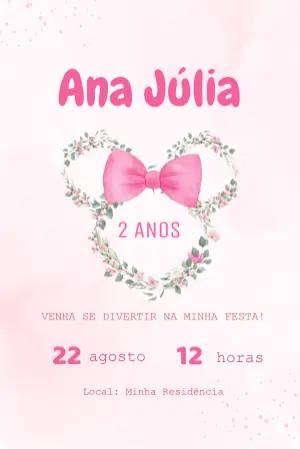 Convite de Aniversário Minnie Floral Delicado para Editar