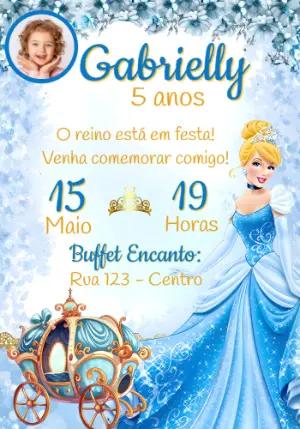 Convite de Aniversário Cinderela com Foto para Editar