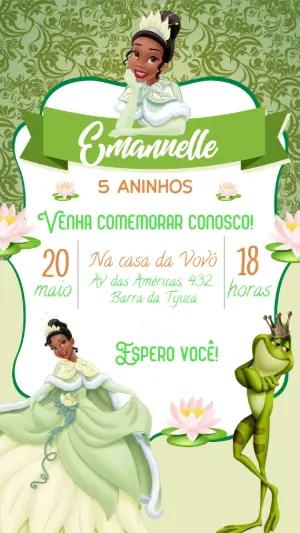 Convite Aniversário A Princesa e o Sapo para Editar Online