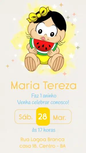 Convite de Aniversário Magali Baby com Melancia para Editar