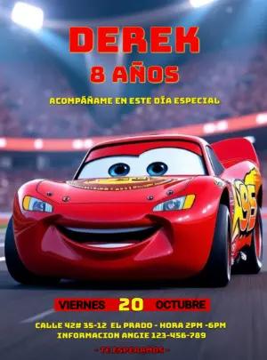 Invitación de Cumpleaños Cars Rayo McQueen Modelo Editable
