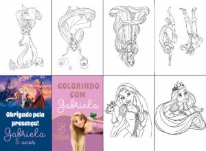 Mini Livro de Colorir Rapunzel Editável para Festa