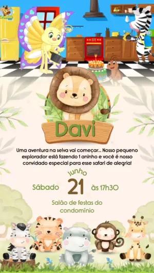 Convite Animado Safari Baby: Vídeo de Aniversário para Editar
