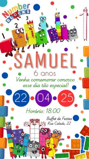 Convite de Aniversário Numberblocks com Personagens para Editar