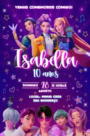 Convite de Aniversário Guerreiras do Kpop para Editar