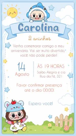 Convite de Aniversário Labubu Fofo para Editar