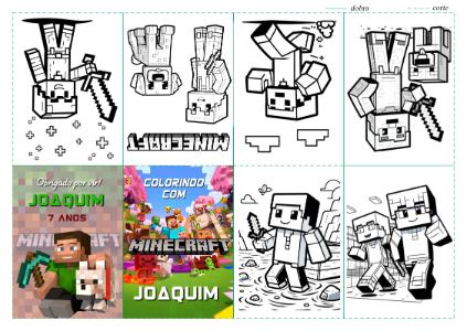 Mini Livro de Colorir Minecraft Editável para Lembrancinha