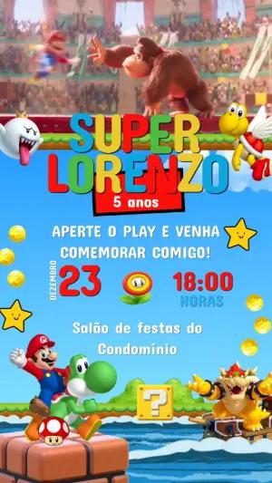 Convite Animado de Aniversário Super Mario para Editar