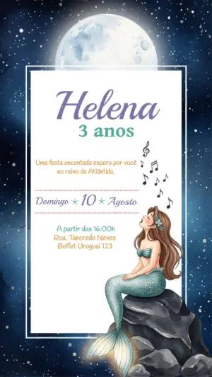 Convite de Aniversário Sereia Encantada para Editar Online