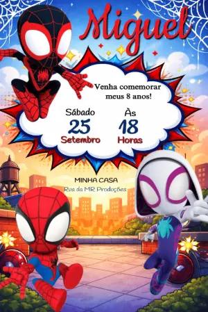 Convite de Aniversário Spidey e Amigos para Editar Online
