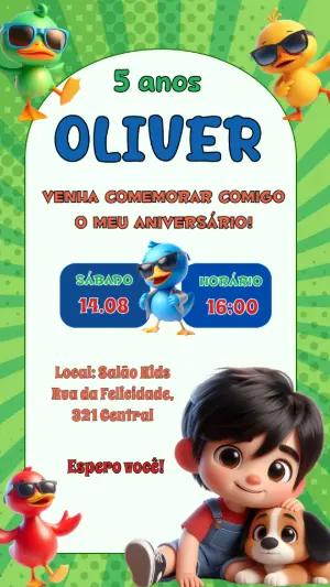 Convite Aniversário Bento e Totó com Patos para Editar Online
