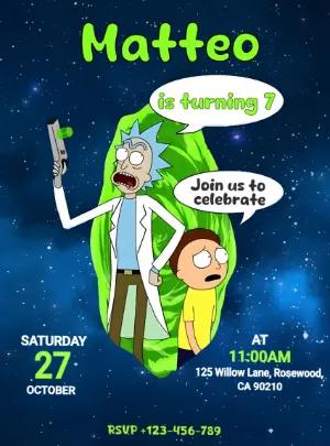 Rick and Morty Birthday Invitation Editable Template