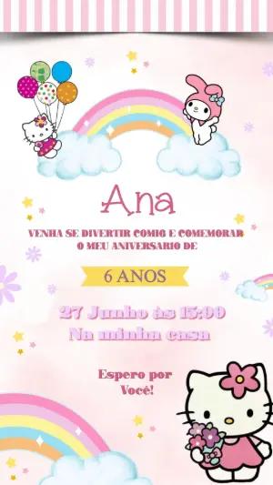 Convite de Aniversário Hello Kitty e Amigos para Editar Online