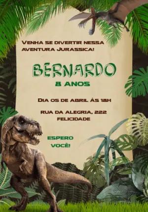Convite de Aniversário Dinossauro Aventura Jurássica Editável