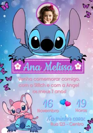 Convite Aniversário Stitch e Angel com foto