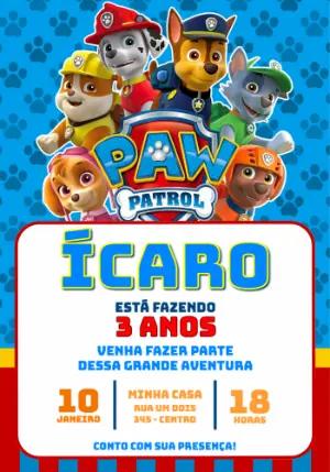 Convite de Aniversário Patrulha Canina Azul para Editar
