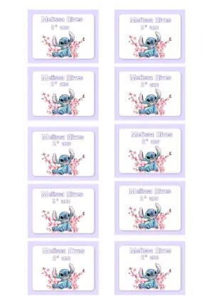 Etiquetas Escolares Stitch com Flores Editáveis para Imprimir