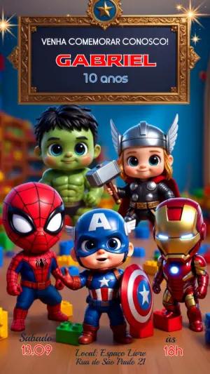 Vídeo Convite Falante Vingadores Baby para Aniversário Editável