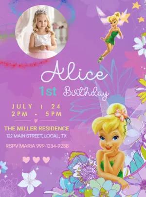 Tinker Bell 1st Birthday Invitation Editable Template