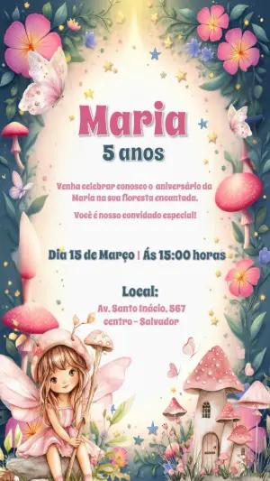 Convite Aniversário Floresta Encantada com Fada para Editar