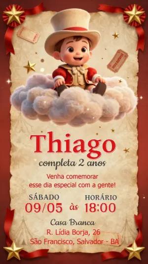 Convite de Aniversário Circo Mágico Editável para Menino