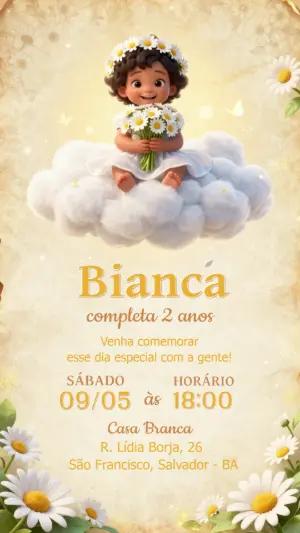 Convite Aniversário Menina Margaridas e Nuvens para Editar