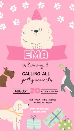 Cute Dog Party Birthday Invitation | Editable Digital Template