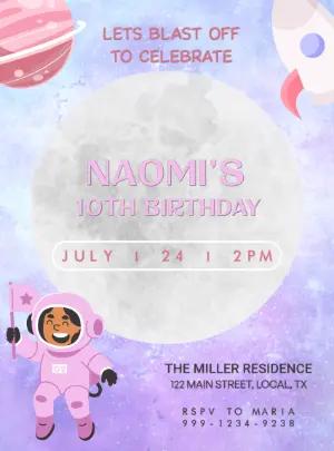 Girl Astronaut Space Birthday Invitation to Edit Online