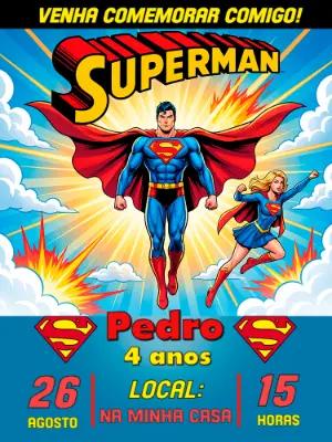 Convite de Aniversário Superman Estilo Quadrinhos para Editar
