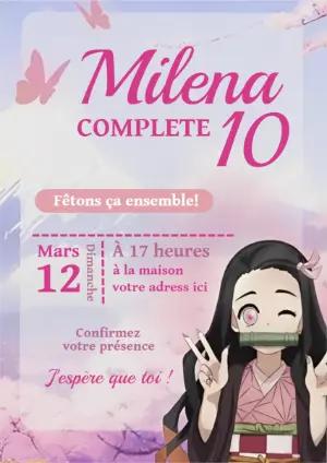 Invitation Anniversaire Demon Slayer Nezuko Rose pour éditer