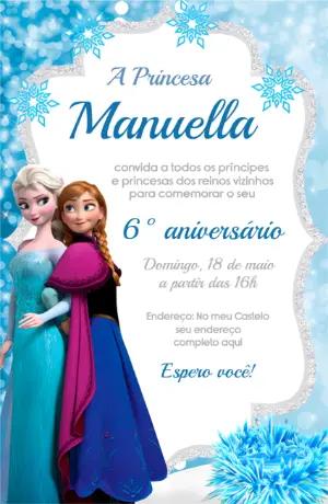 Convite de Aniversário Frozen Azul e Prata para Editar