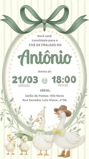 Convite Chá de Fraldas Patinhos Aquarela para Editar