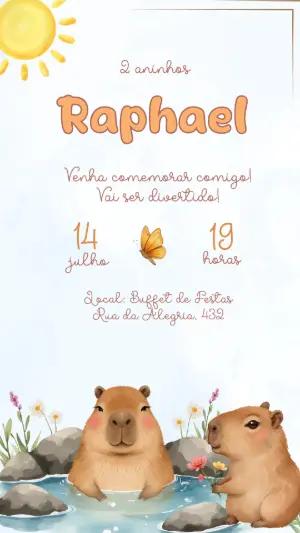 Convite de Aniversário Capivara Aquarela para Editar