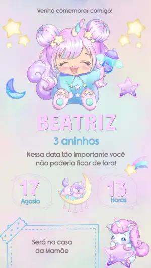 Convite Digital Aniversário Infantil Unicórnio Mágico para Editar