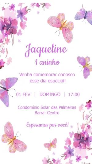 Convite 1º Aninho Borboletas e Flores Aquarela para Editar
