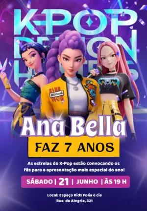 Convite de Aniversário Guerreiras do K-Pop Moderno para Editar