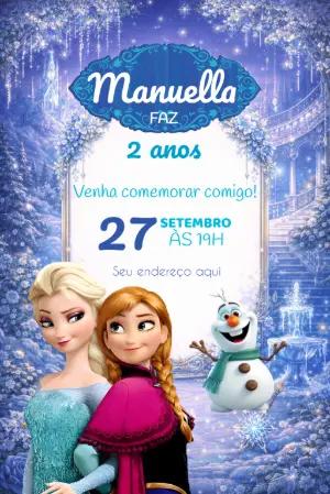 Convite Digital Aniversário Frozen com Elsa e Anna Editável