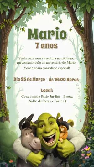Convite de Aniversário Shrek e sua Turma para Editar Online