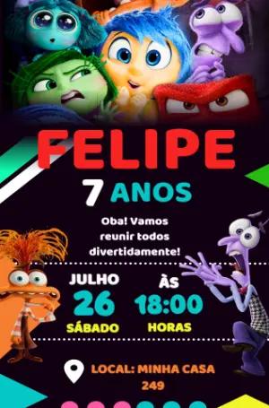 Convite Aniversário Divertida Mente 2 com Personagens para Editar