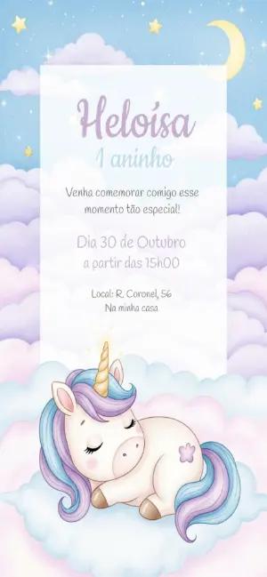 Convite Aniversário Unicórnio Fofo para Editar Online