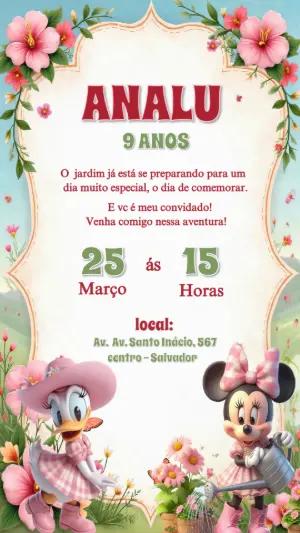 Convite Aniversário Minnie e Margarida Jardim para Editar Online