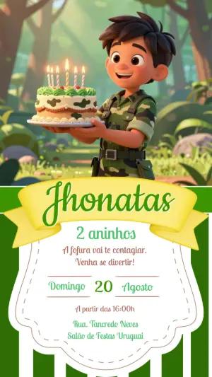 Convite de Aniversário Exército 3D Infantil para Editar